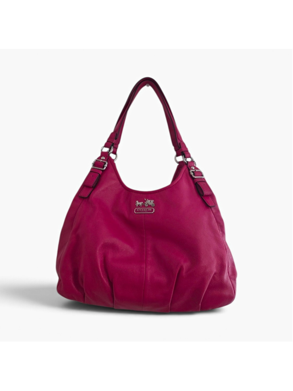 Coach Madison Pink Shoulder Bag Large Inner Pockets Semi-Circle Silver Hardware